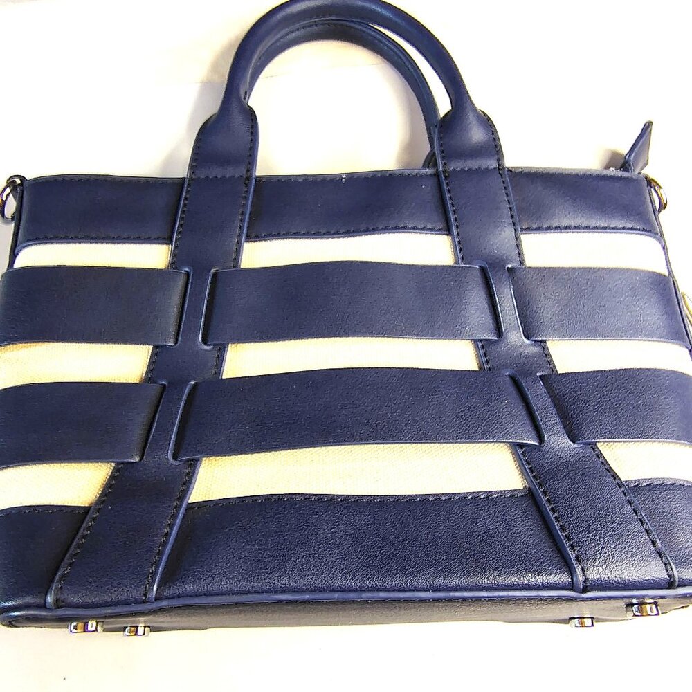 Miztique Striped Handbag Navy & Cream Dual Handles & Metal Feet NO STRAP INCLUDE - Picture 2 of 14